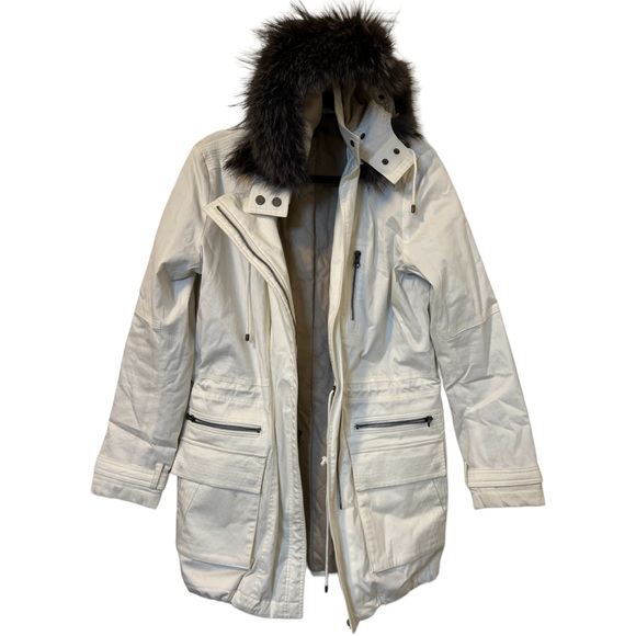 VINCE FUR HOODED WHITE JACKET SIZE SMALL - Picture 3 of 7